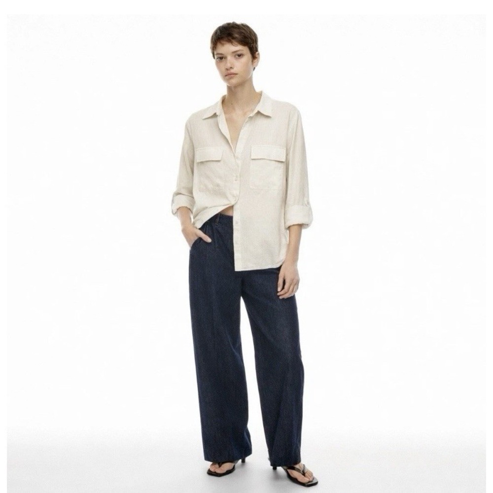 Aritzia Babaton Utility Linen Blend Shirt Womens L Long Sleeve Button Up Classic